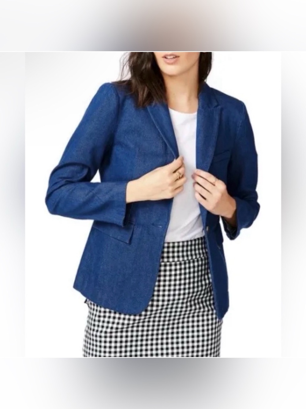 Court & Rowe Medium Wash Denim One Button Blazer Jacket Size 6